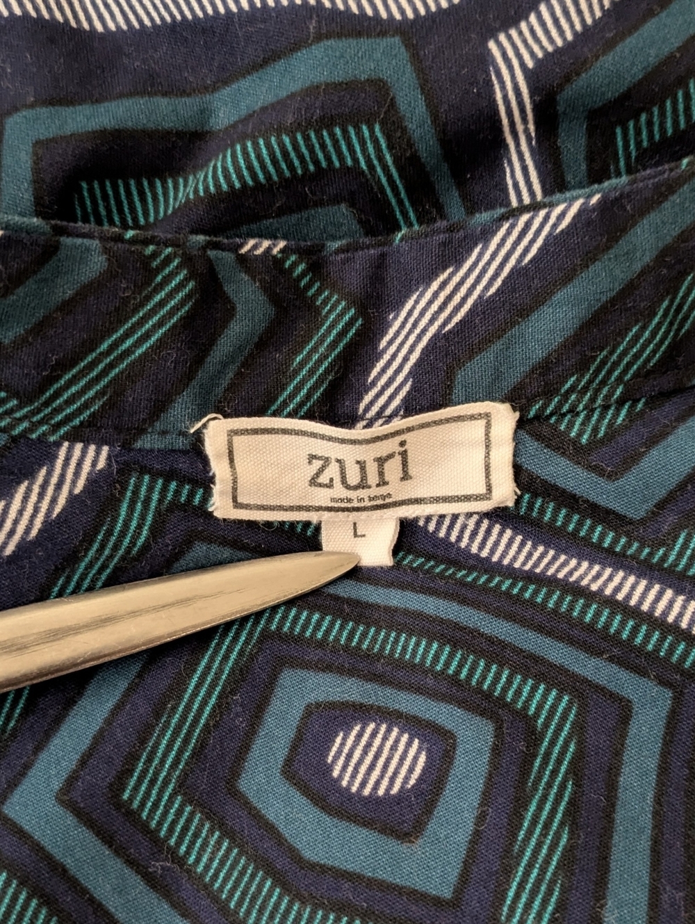 Zuri Geometric A-Line Women's Dress in Teal and Navy Sz L - Picture 5 of 6